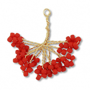 Colgantes de abalorios de cristal flor Dorado-rojo