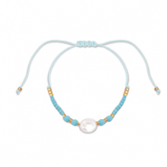 Pulseras trendy abalorios mixtas Azul claro-blanco-dorado