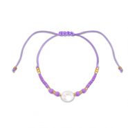 Pulsera tobillera trendy abalorios mixtas Púrpura-blanco-dorado