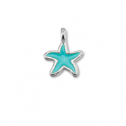 Colgantes met&aacute;licos DQ estrella de mar Azul turquesa-Plateado vieja (sin n&iacute;quel)