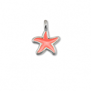 Colgantes met&aacute;licos DQ estrella de mar Rojo coral-Plateado vieja (sin n&iacute;quel)