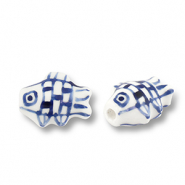Abalorios de cer&aacute;mica pez Blanco-azul Delfts
