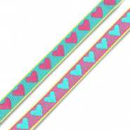 BY31&reg; Cinta con texto lineas corazon Verde turqueza-rosa fucsia-amarillo