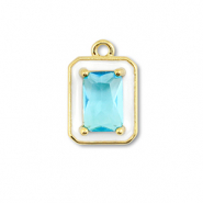 Metal TQ latón colgante rectángulo Dorado-blanco-azul claro