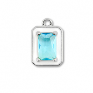 Metal TQ latón colgante rectángulo Plateado-blanco-azul claro