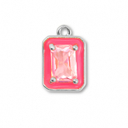 Metal TQ latón colgante rectángulo Plateado-neón rosa-rosa claro
