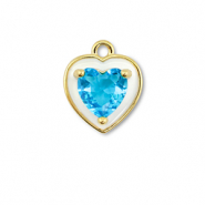 Metal TQ latón colgante corazón Dorado-blanco-azul claro