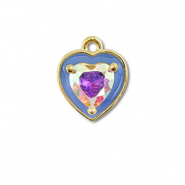 Metal TQ latón colgante corazón Dorado-azul-cubierta AB