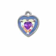 Metal TQ latón colgante corazón Plateado-azul-cubierta AB