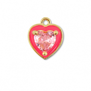 Metal TQ latón colgante corazón Dorado-neón rosa-rosa claro