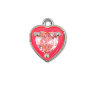 Metal TQ latón colgante corazón Plateado-neón rosa-rosa claro