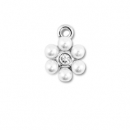 Metal TQ latón colgante flor con perlas Plateado-blanco
