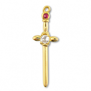 Metal TQ latón colgante espada Dorado-cristal-vino tinto frutos rojos