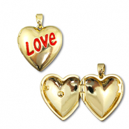 Colgantes de latón Eco-brass® medallón corazón Dorado-rojo