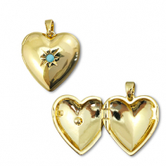 Colgantes de latón Eco-brass® medallón corazón con estrella Dorado-azul