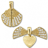 Colgantes de latón Eco-brass® medallón zirconia concha / corazón Dorado