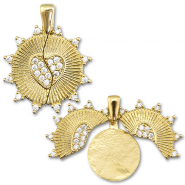 Colgantes de latón Eco-brass® medallón zirconia redondos con corazón / redondos Dorado