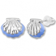 Metal TQ lat&oacute;n pendiente concha Plateado-azul carolina