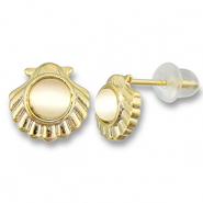 Metal TQ lat&oacute;n pendiente concha con perla Dorado-gris claro