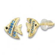 Metal TQ lat&oacute;n pendiente pez Dorado-azul claro