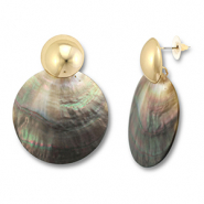 Pendientes concha trendy redondos Blanco (color natural)-marr&oacute;n-dorado