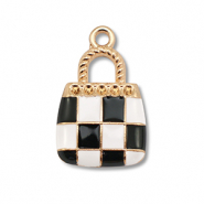 Colgantes met&aacute;licos esmalte bolso Dorado-negro-blanco
