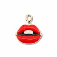 Colgantes met&aacute;licos esmalte kiss Dorado-rojo