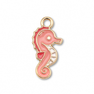Colgantes met&aacute;licos esmalte caballito de mar Dorado-melocot&oacute;n rosa
