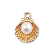 Colgantes met&aacute;licos esmalte conchas con perla Dorado-blanco