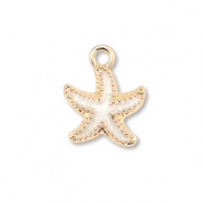 Colgantes met&aacute;licos esmalte estrella de mar Dorado-blanco