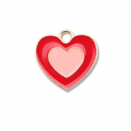Colgantes met&aacute;licos esmalte coraz&oacute;n Dorado-rojo-melocot&oacute;n rosa