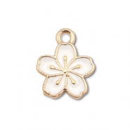 Colgantes met&aacute;licos esmalte flor Dorado-blanco