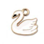 Colgantes met&aacute;licos esmalte cisne Dorado-blanco