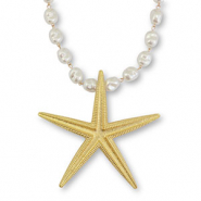Collares llamativos Imitación de perlas con estrella de mar Blanco-dorado