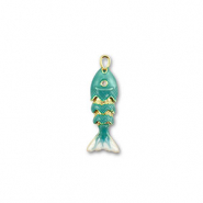 Colgantes de latón Eco-brass® pez Dorado-turquesa-blanco