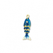 Colgantes de latón Eco-brass® pez Dorado-azul oscuro-blanco