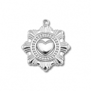 Colgantes Acero Inox flor con coraz&oacute;n Plateado