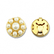 Cubrebotones de lat&oacute;n Eco-brass&reg; perlas Dorado-blanco