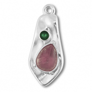 Colgantes metálicos DQ irregular Plateado vieja (sin níquel)-rosa-verde
