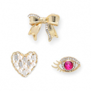 Pins ojo / coraz&oacute;n / lazo Dorado-rosa oscuro-blanco