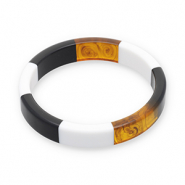 Pulseras bangle de resina Transparente marr&oacute;n &aacute;mbar-blanco-negro