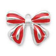 Colgantes Acero Inox lazo Plateado-rojo