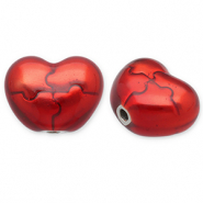 Abalorios Acero Inox coraz&oacute;n Plateado-rojo