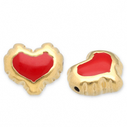 Abalorios Acero Inox coraz&oacute;n Dorado-rojo