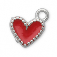 Colgantes Acero Inox coraz&oacute;n Plateado-rojo