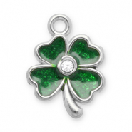Colgantes Acero Inox tr&eacute;bol Plateado-verde oscuro