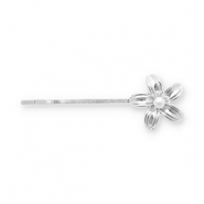 Accesorios para el pelo pasador para pelo flor con imitación de perla Plateado-blanco
