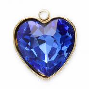 Colgantes Acero Inox faceteado coraz&oacute;n Dorado-azul oscuro