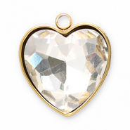 Colgantes Acero Inox faceteado coraz&oacute;n Dorado-cristal