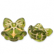 Abalorios acr&iacute;licos lazo con campanas navide&ntilde;as Verde oliva-dorado